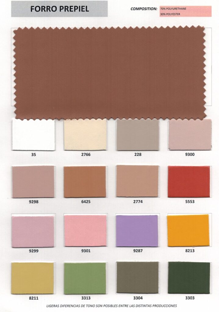 Carta de color de Forro Prepiel, forrería prepiel