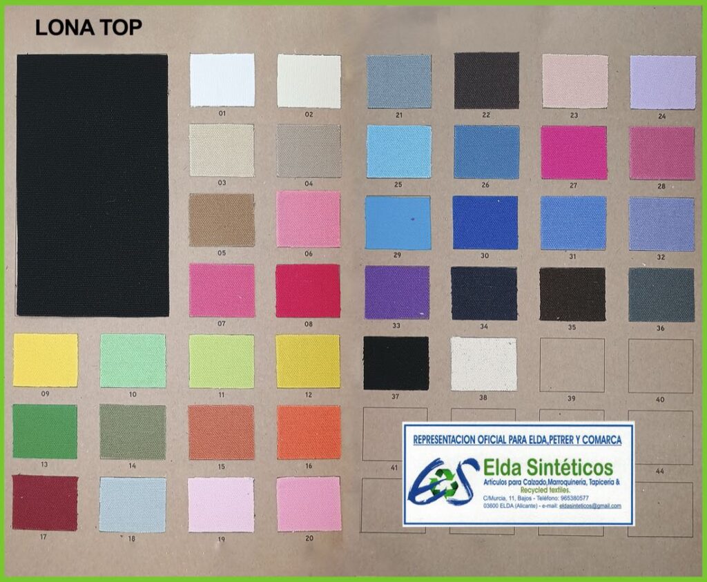 Carta de color de Lona Top, lona textil para calzado